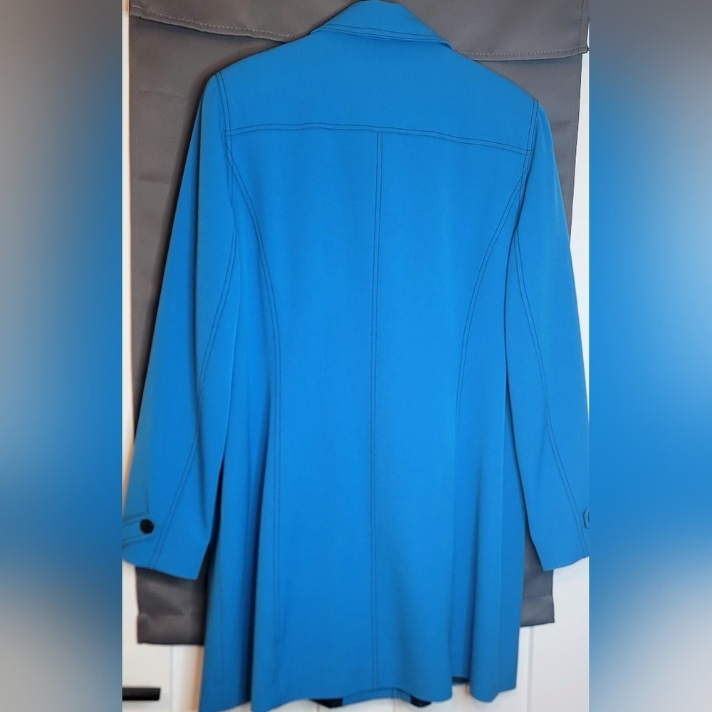 Alfred Dunner Blue Trench Coat Thick/Lined With Black Stitching And Pockets... - Picture 3 of 12